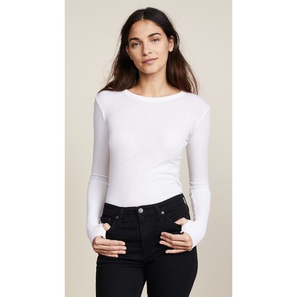 Enza Costa Cuffed Crew Neck Top with Thumbholes White - M - Picture 1 of 6